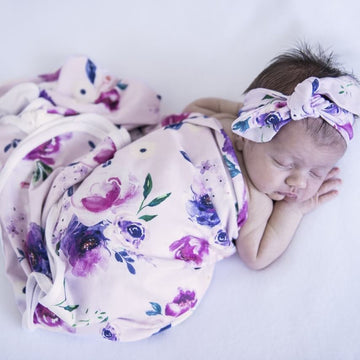 Baby Jersey Wrap and Top Knot Set - Floral Kiss