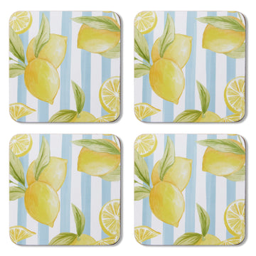 Lemon Stripe Square Coasters S/4