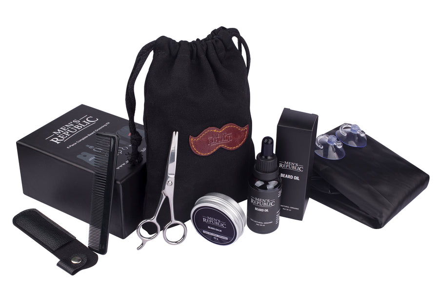6pc Beard Grooming Kit with Bag and Apron