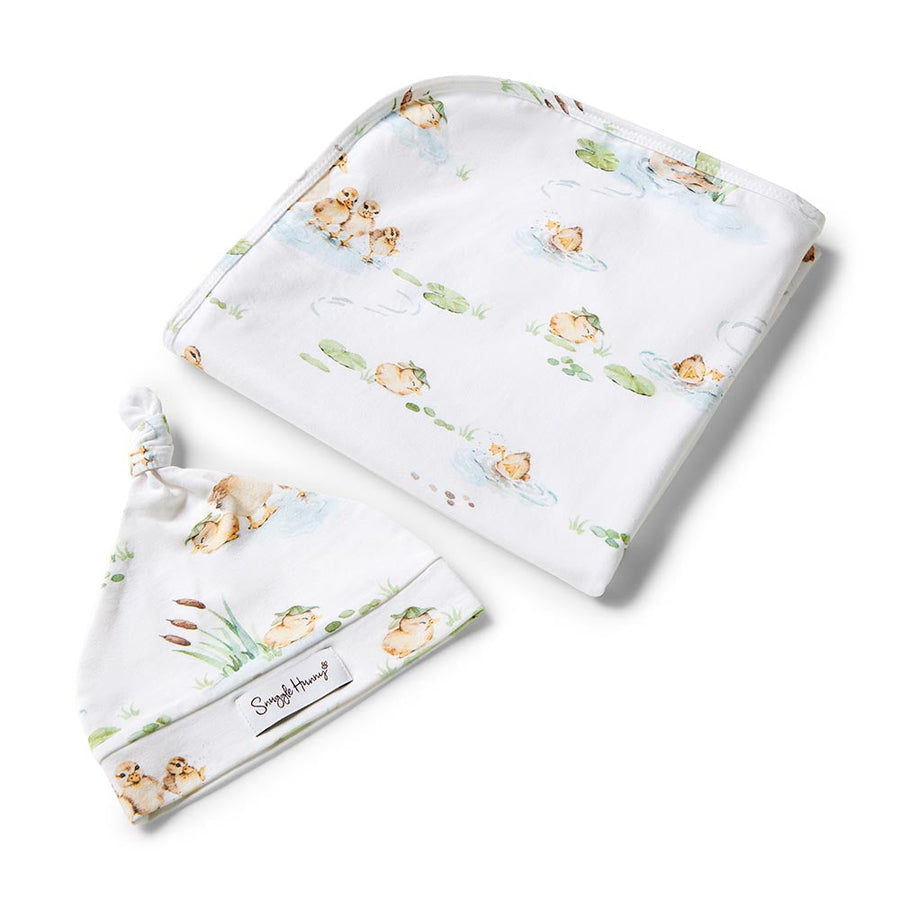 Baby Jersey Wrap & Beanie Set - Duck Pond