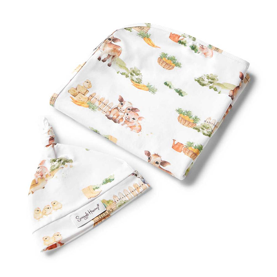 Baby Jersey Wrap & Beanie Set - Farm Yard