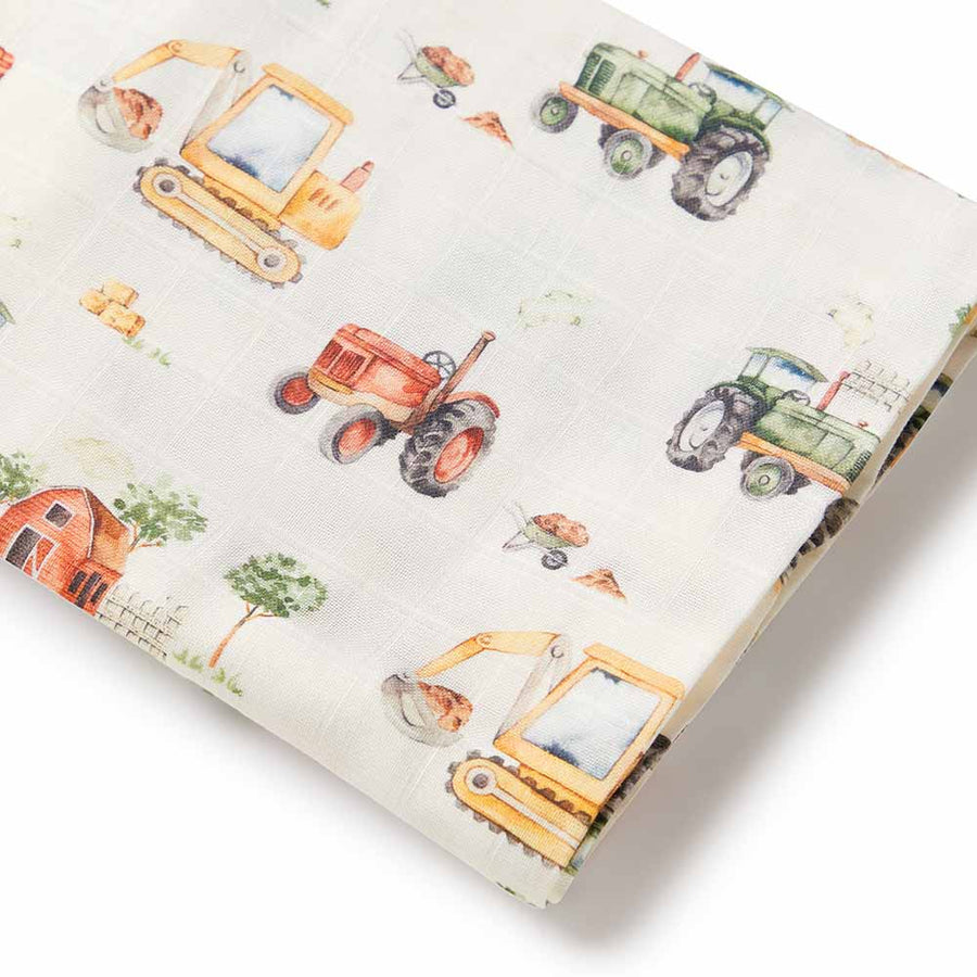 Organic Muslin Wrap - Diggers & Tractors