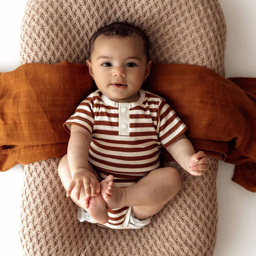 Biscuit Stripe Short Sleeve Bodysuit