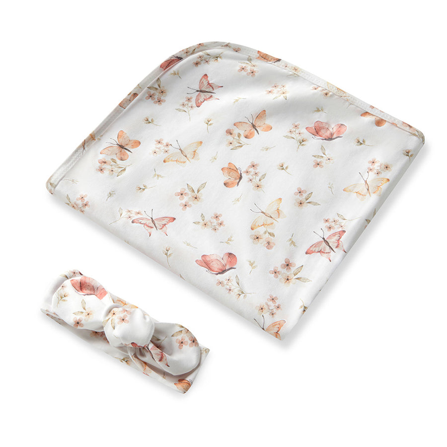Baby Jersey Wrap and Top Knot Set - Butterfly