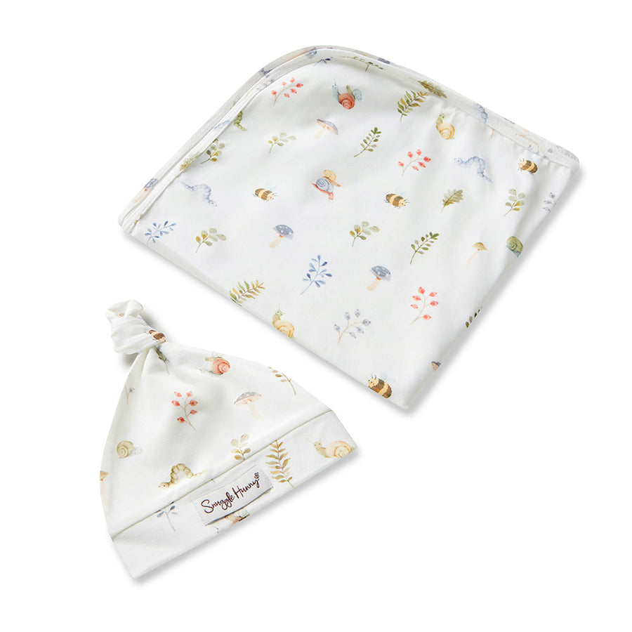 Baby Jersey Wrap and Beanie Set - Garden Friends
