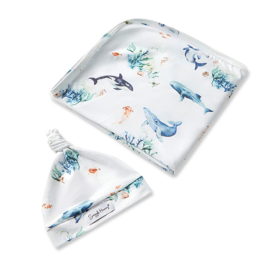 Baby Jersey Wrap and Beanie Set - Ocean