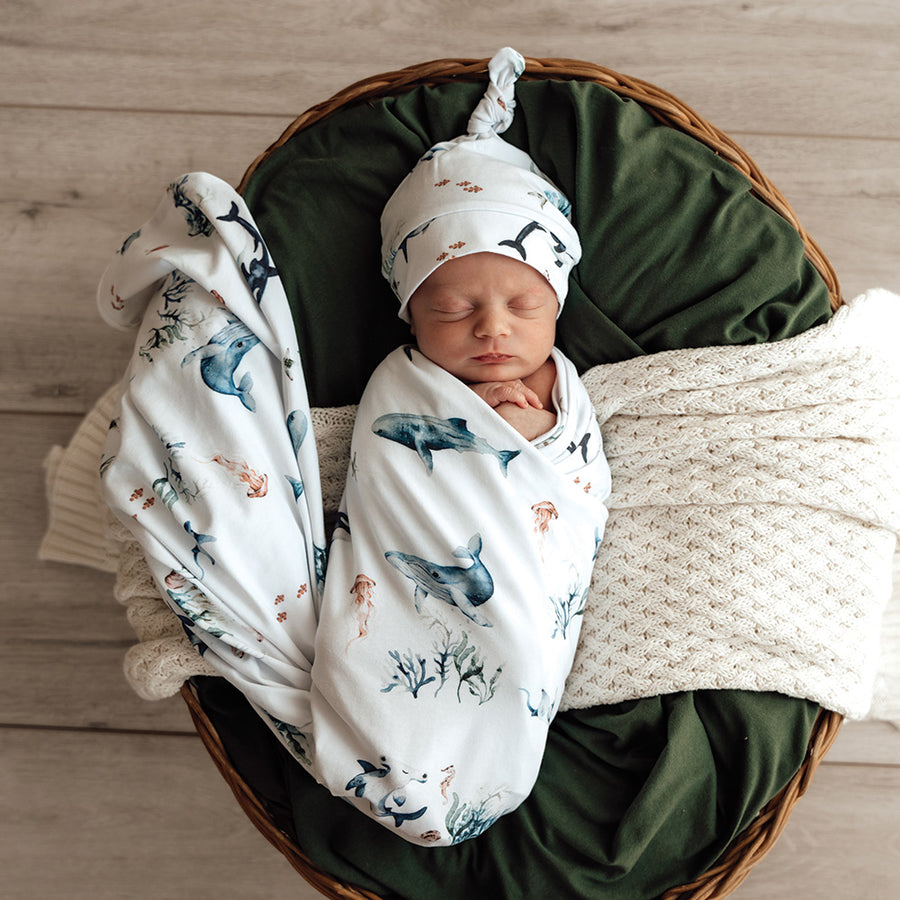 Baby Jersey Wrap and Beanie Set - Ocean