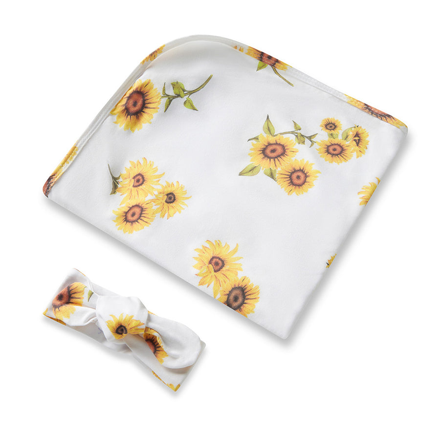Baby Jersey Wrap and Top Knot Set - Sunflower