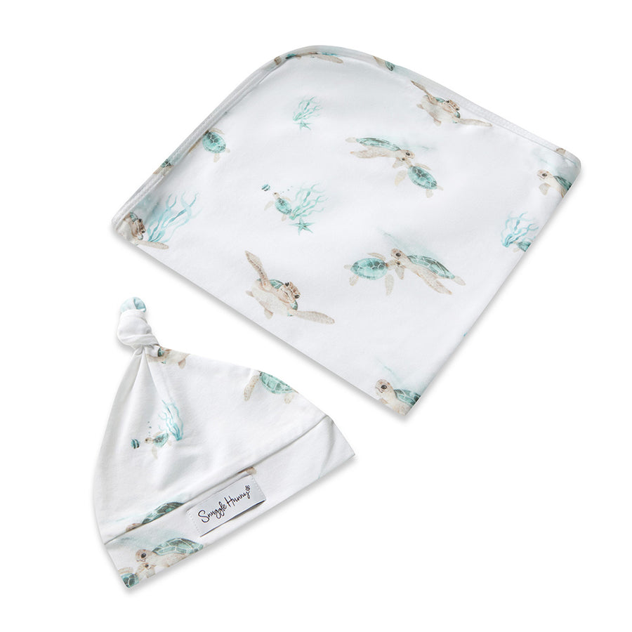 Baby Jersey Wrap and Beanie Set - Turtle