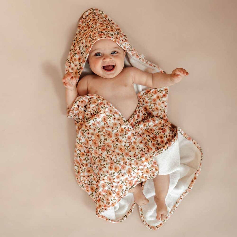 Spring Floral Organic Hooded Baby Towel