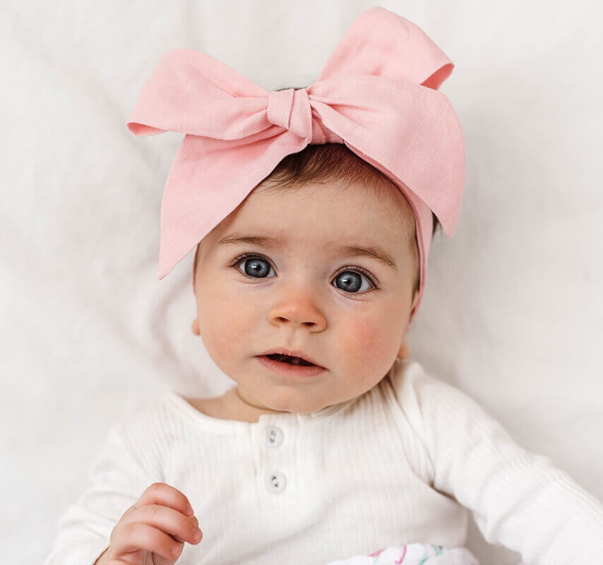 Baby Pink Linen Bow Pre-Tied Headband Wrap