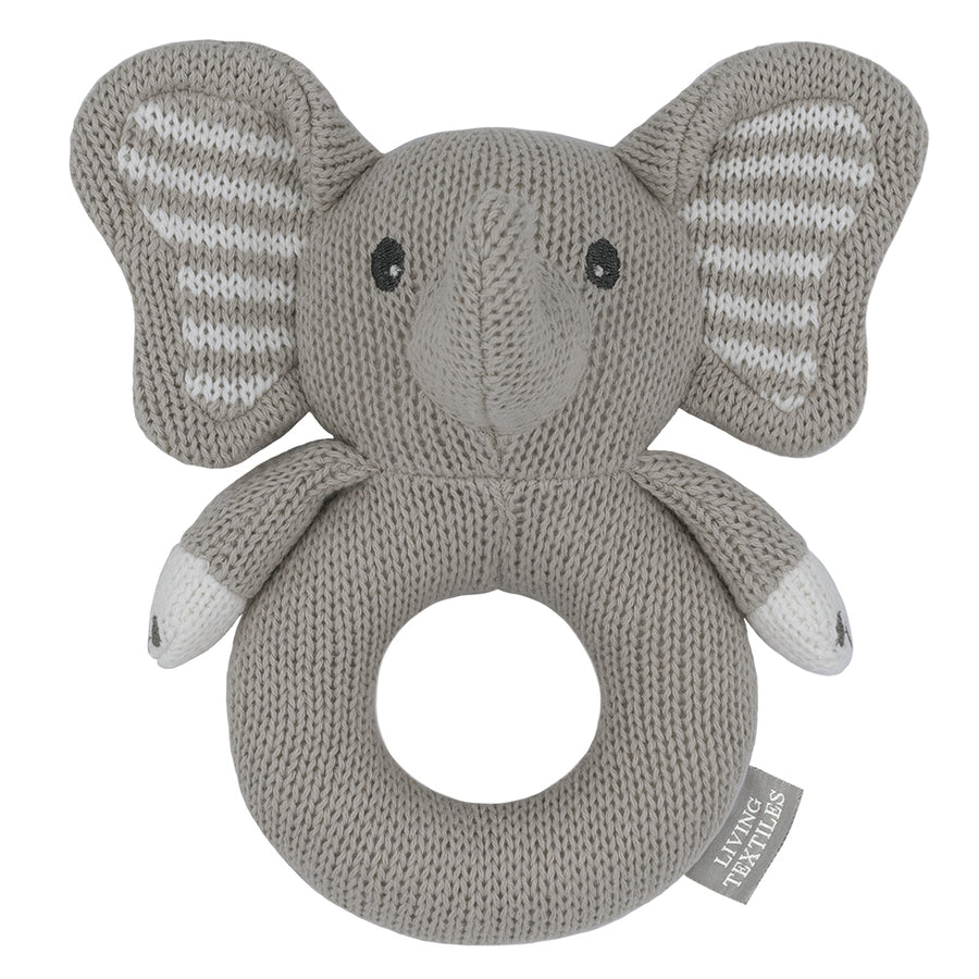 Knitted Ring Rattle - Mason the Elephant