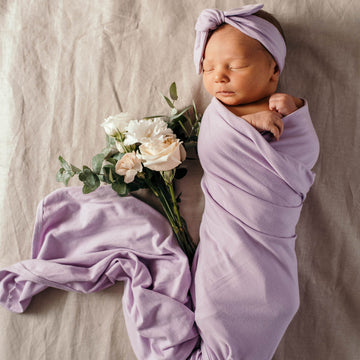 Baby Jersey Wrap and Top Knot Set - Lilac Baby
