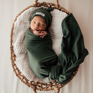 Baby Jersey Wrap and Beanie Set - Olive