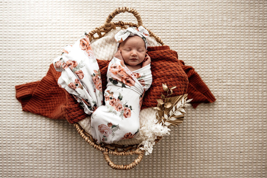 Baby Jersey Wrap and Top Knot Set - Rosebud