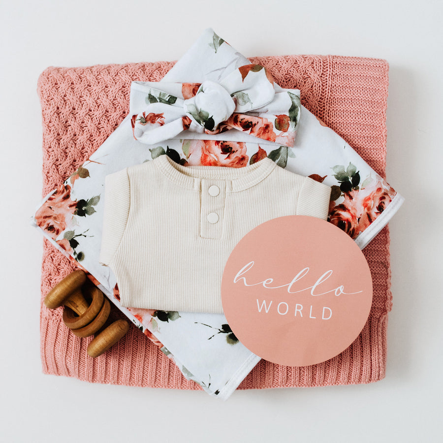 Baby Jersey Wrap and Top Knot Set - Rosebud