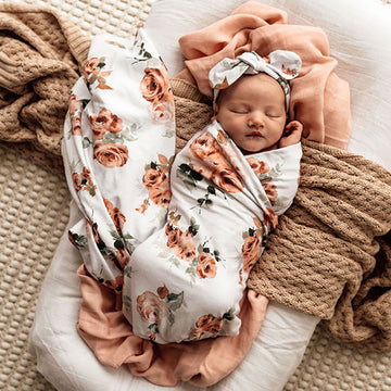 Baby Jersey Wrap and Top Knot Set - Rosebud