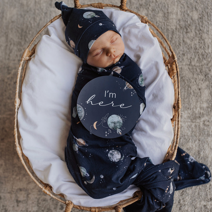 Baby Jersey Wrap and Beanie Set - Milky Way