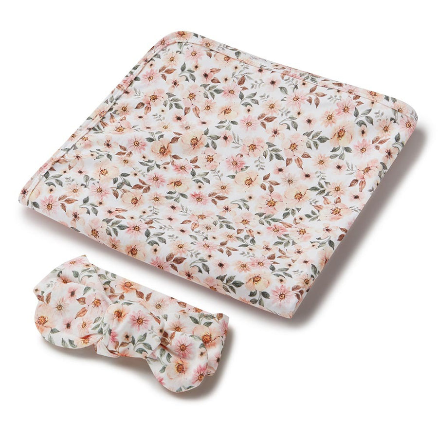 Baby Jersey Wrap and Top Knot Set - Spring Floral