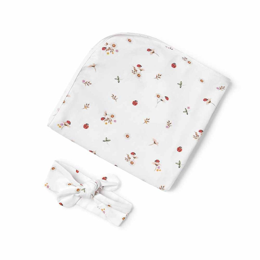 Baby Jersey Wrap and Top Knot Set - Ladybug
