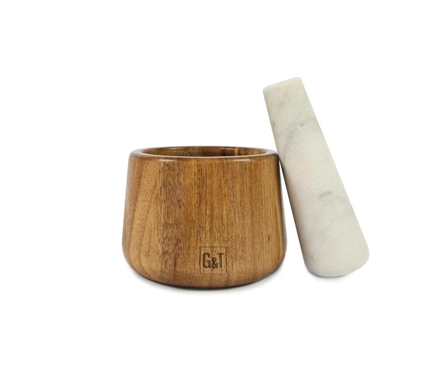 Acacia/Marble Mortar & Pestle