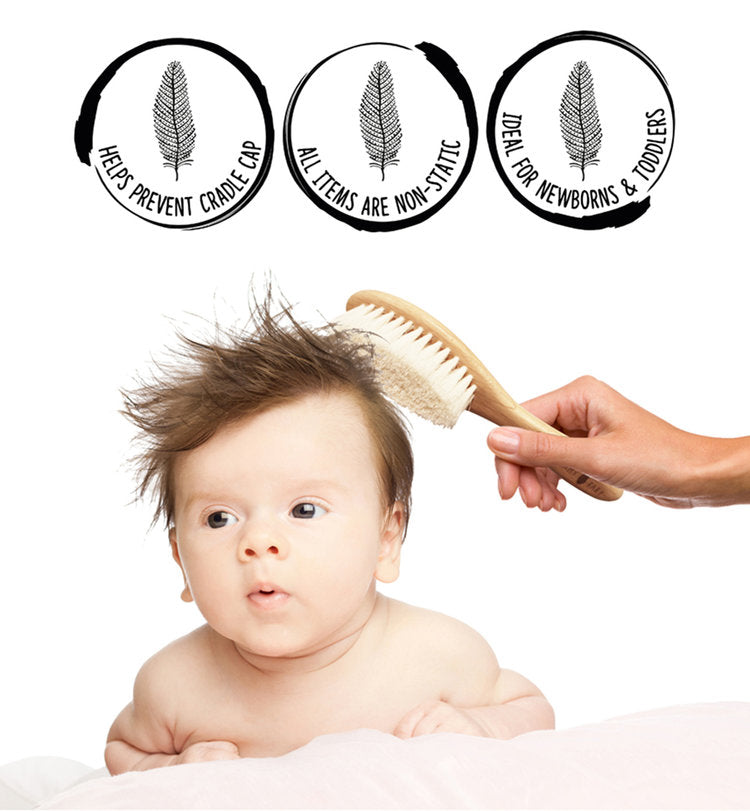 3 Piece Wooden Baby Hairbrush and Comb Set