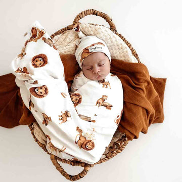 Baby Jersey Wrap and Beanie Set - Lion