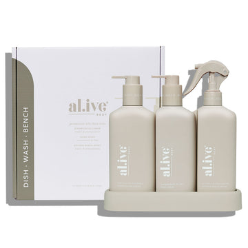 Stone - Dishwashing Liquid, Hand Wash & Bench Spray + Tray, Premium Kitchen Trio